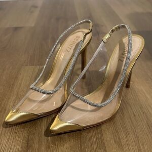 SCHUTZ Gold and Silver Slingback Heels